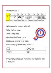 English worksheet: Homework card for number vocabulary