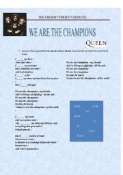 English worksheet:  WE ARE THE CHAMPIONS - THE PRESENT PERFECT EX.