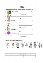 English worksheet: quiz verb to be and jobs