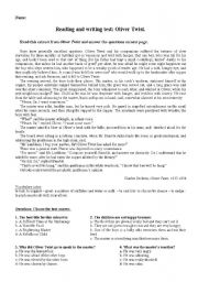English Worksheet: Reading Comprehension Oliver Twist