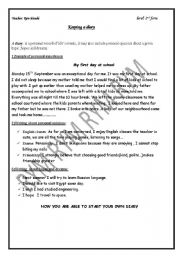 English Worksheet: a sample diary