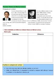 English Worksheet: Obama/ Michael Jackson compare and contrast I