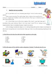 worksheet on daily routine 