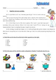 English Worksheet: worksheet on daily routine 