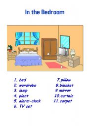 English Worksheet: In the Bedroom-Pictionary