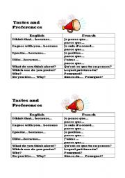 English worksheet: Tastes and preferences prompts