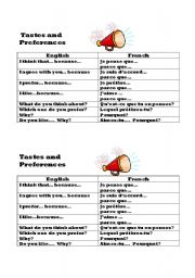 English Worksheet: Tastes and preferences prompts