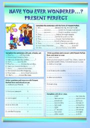 English Worksheet: Present Perfect / never / ever / already / just / yet / since / for