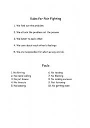 English worksheet: Rules for Fair Fighting