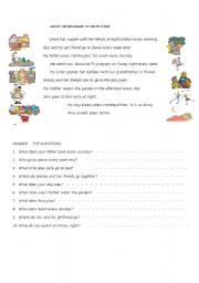 English Worksheet: simple present reading comprehension