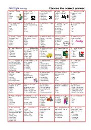 English Worksheet: Present Simple_Prepositions_Much_Many_Multiple Choice