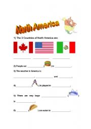 English worksheet: North America Fact Sheet