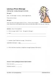 English worksheet: Leaving a phone message