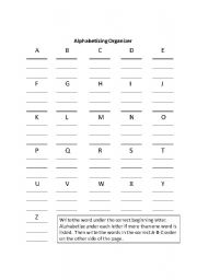 English worksheet: Alphabetizing Organizer