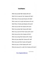 English Worksheet: Easy Rhymes