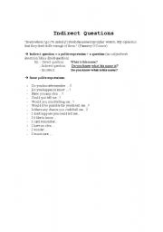English Worksheet: indirect questions