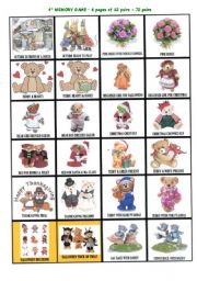 English Worksheet: set of 5 board games part 4/5 : memory game