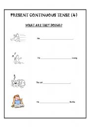 English Worksheet: PRESENT CONTINUOUS TENSE with a pictionary - 2nd PART - Pages 4,5,6