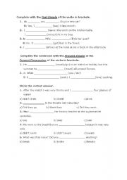 English worksheet: simple present, present continuous, simple past tenses 