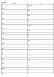 English Worksheet: Verbs- Infinitive + Past 