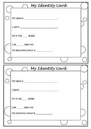 English Worksheet: My identity card