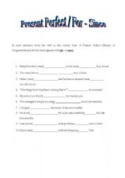 English Worksheet: Present Perfect / For - Since