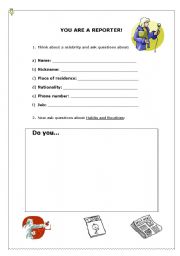 English Worksheet: You are a reporter!