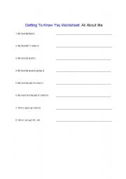 English worksheet: All about me