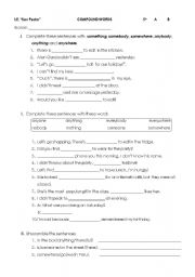 English Worksheet: someboy anybody 