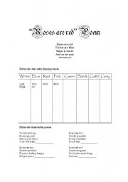 English Worksheet: Roses are Red poem