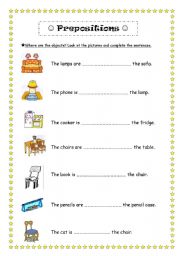 English Worksheet: Prepositions, complete with words