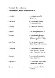 English worksheet: match the trait to its definition