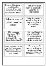 English Worksheet: Music Speaking Cards