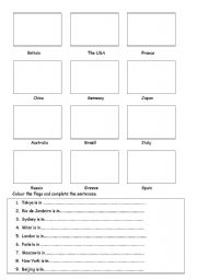 English Worksheet: Countries and capital cities and flags