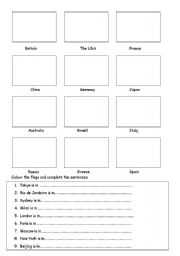 English worksheet: Countries and capital cities and flags