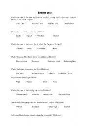 English Worksheet: Britain Quiz