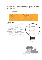 English Worksheet: Yes and No questions/ Questions with where