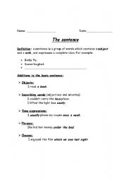 English Worksheet: writing- sentence level