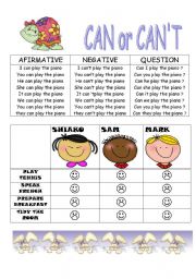 English Worksheet: CAN OR CANT