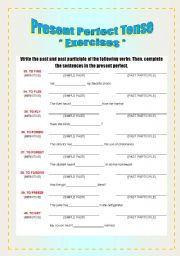 English Worksheet: Exercises - Verbs & Present Perfect Tense [3/8]