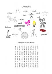 English Worksheet: christmas vocab  matching, wordsearch