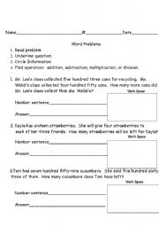 English Worksheet: 2nd Grade Word Problems