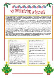 English Worksheet: My favourite time in the year. Christmas. Reading comprehension.