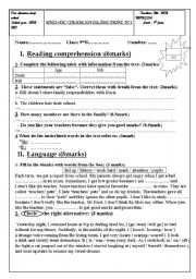 English Worksheet: 9 th year end term test n 1 for 2010/2011