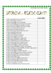 English Worksheet: RELATIVE CLAUSES sPeAkInG aCtIvItY or USE IT AS A WARMER!