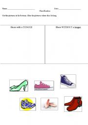 English worksheet: shoes with tongue