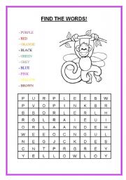 English Worksheet: Find the colours!