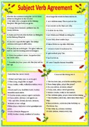 English Worksheet: Subject Verb Agreement (with answer key) **editable