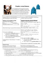 English Worksheet: Popular versus Famous