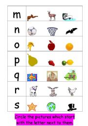 English Worksheet: initial sound m to s